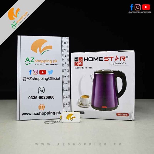 Homestar – Electric Kettle Stainless Steel With Auto-Shut Off, 2-Level Safety & Capacity 2 Liter for Tea, Coffee, Water – Model: HS-404