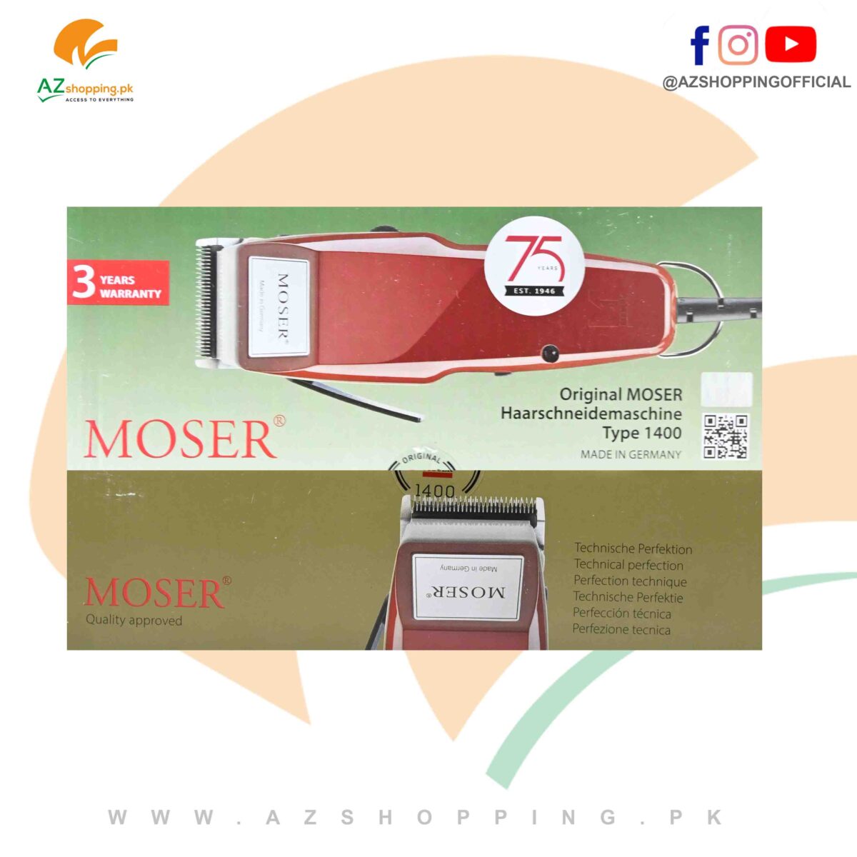 Moser – Original Moser Professional Electric Hair Clipper, Trimmer, Groomer & Shaver Machine – Self Adjustment Clipper - Model: Type 1400