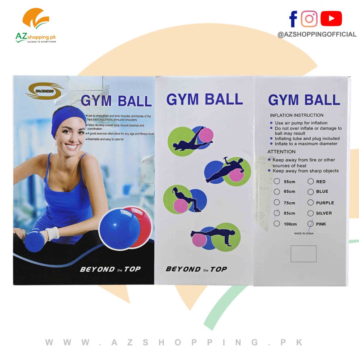 Raciness - Gym Ball 65cm, 75cm, 85cm - Strauss Anti Burst Explosion-proof Yoga Pilates Ball – Capacity 150Kg Odorless