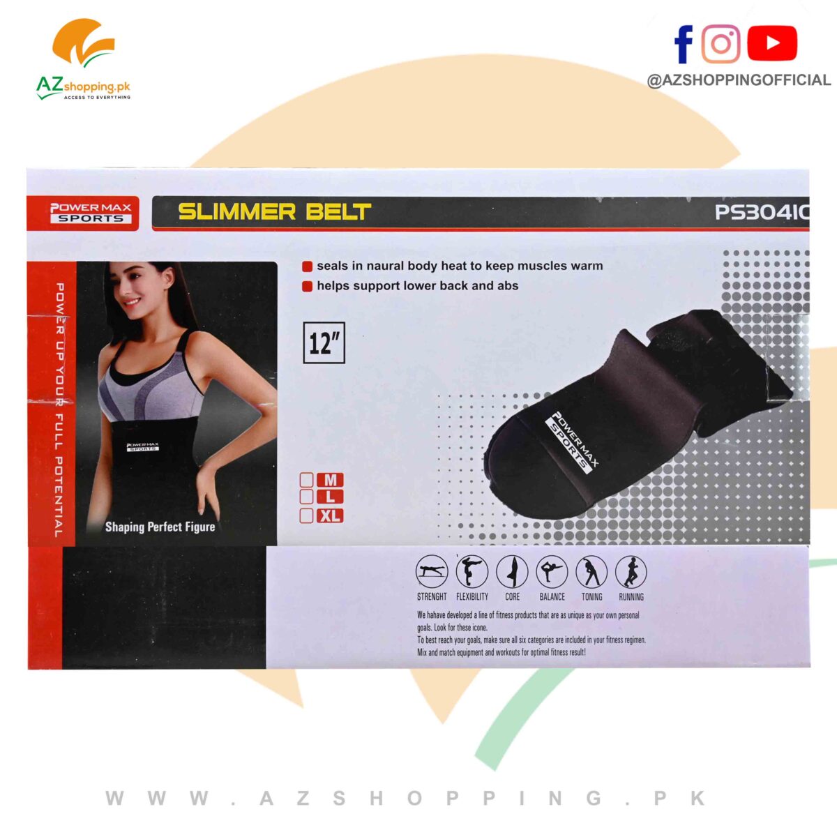 Power Max Sports – Adjustable Waist Slimming Tummy Trimmer shapewear Melt N Slim Rubber Belt – Model: PS304IC