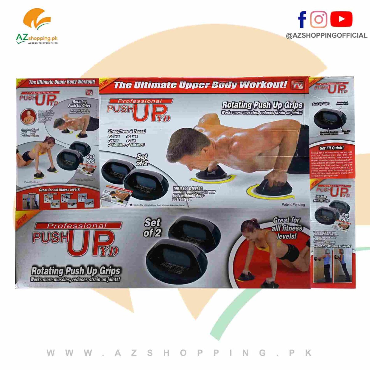 Rotating Push Up Grips Anti-Slip Stands 360 - Strengthens & Tones (Chest, Arms, Back, Abs, Shoulders) – Set of 2