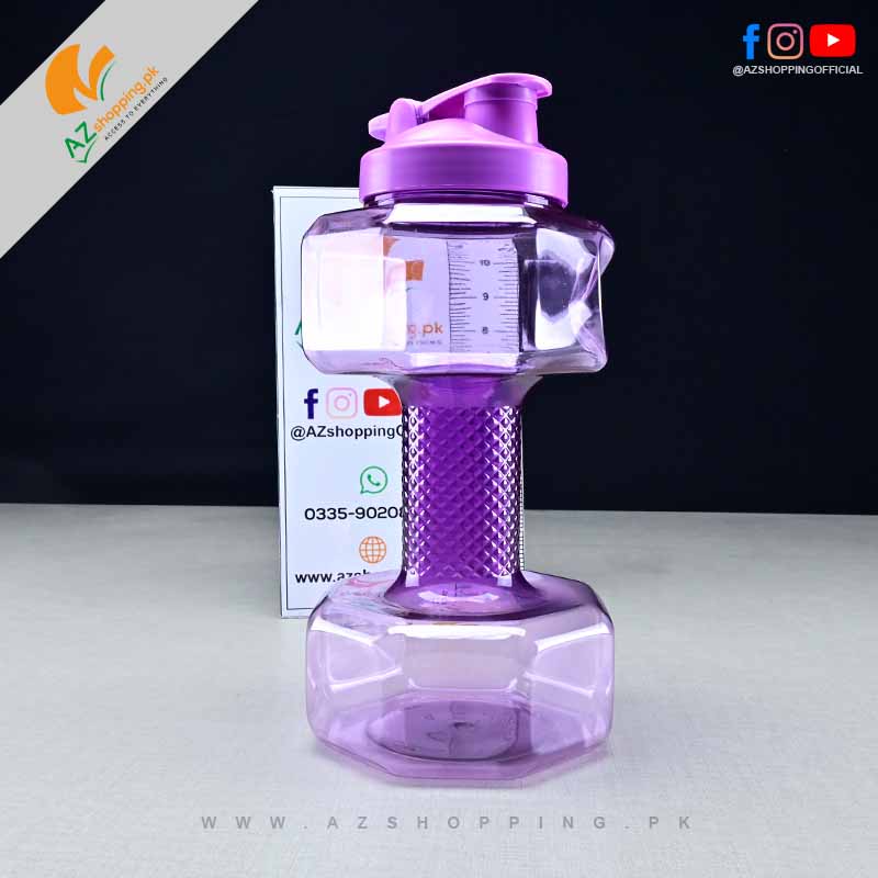 Dumbbell Shaped Gym Transparent Water BPA Bottle with 2L Capacity & Flip Top Leak Proof lid