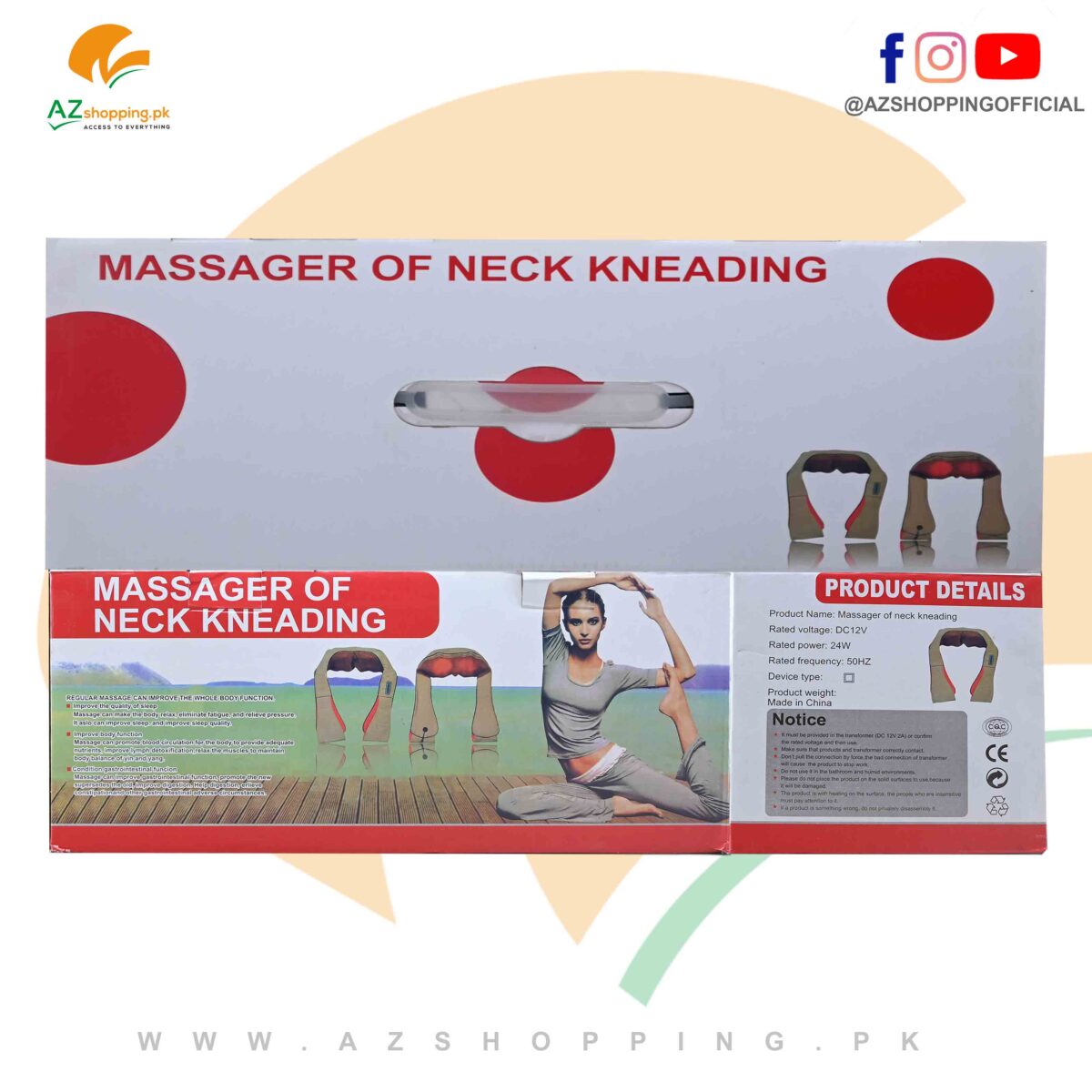 Electric Massager of Neck Kneading back U-Shaped Massager Heating Massage Belt – 24W DC12V 50Hz