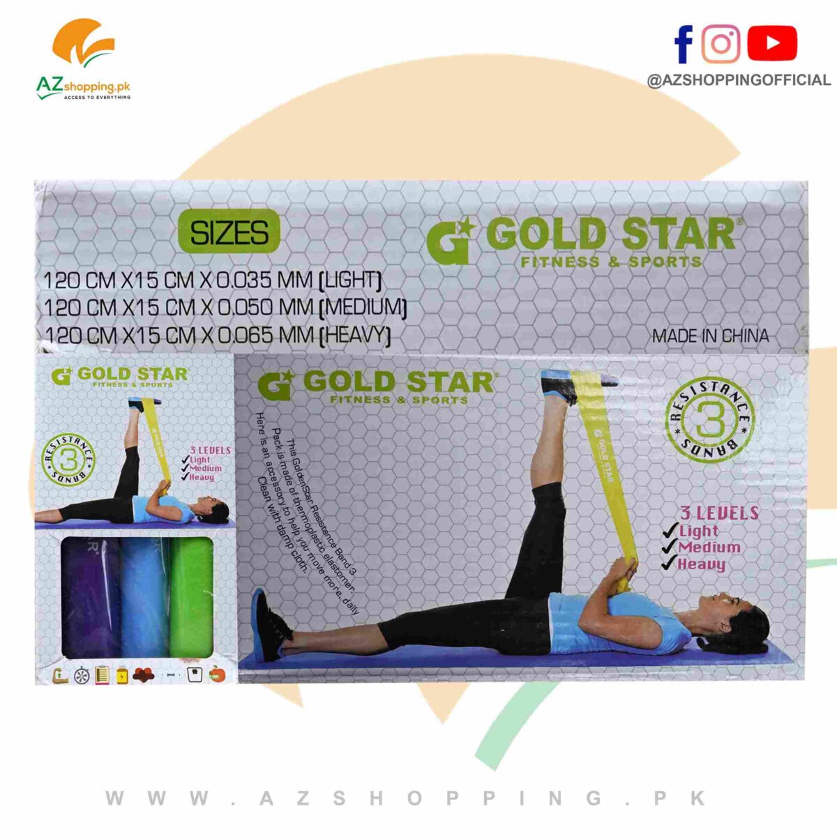 Gold star 3 Resistance Stretch Yoga Bands Thera-Latex – 3-Levels (Light, Medium, Strong)