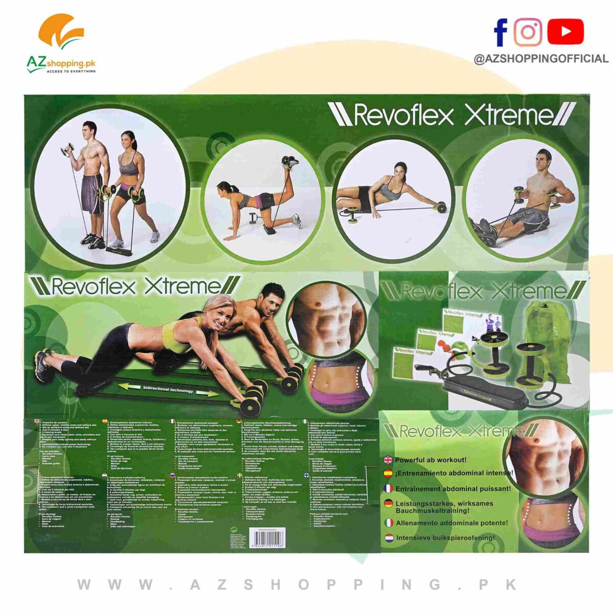 Revoflex Xtreme – Multifunctional Double Abs Wheels Roller Pull Slimming Abdominal Resistance Rope Trainer Exerciser Tool