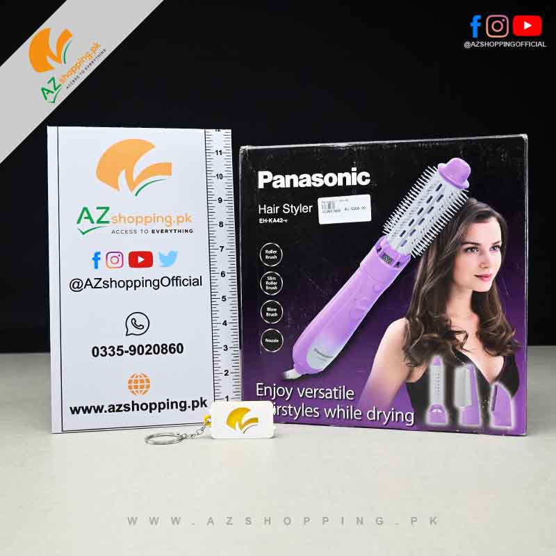 Panasonic – 4 in 1 Hair Styler with Hair Dryer 650W with Roller Brush, Slim Roller Brush, Blow Brush, Nozzle - Model: EH-KA42-V