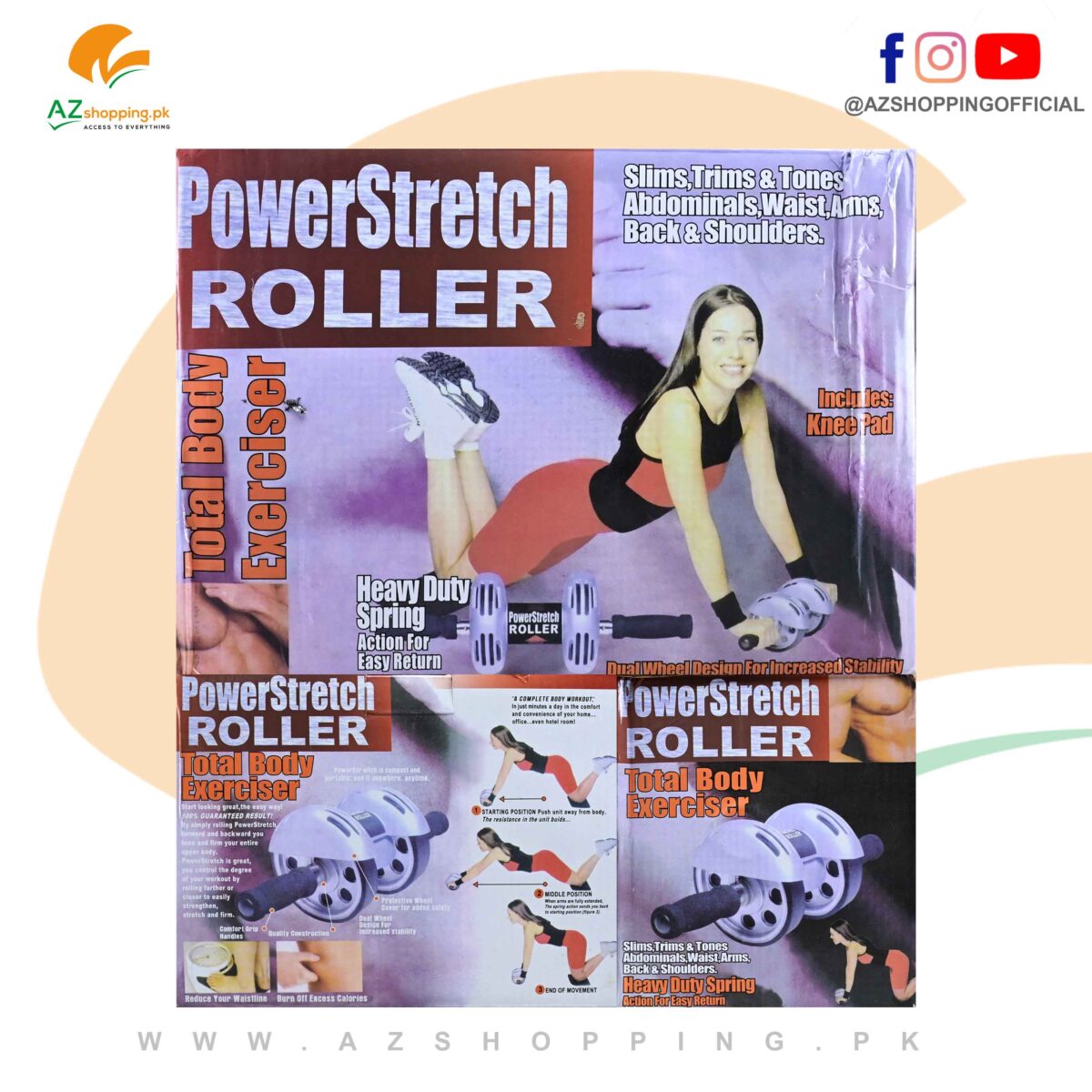 Power Stretch Roller – Double Wheel Abs Roller Abdominal Exerciser with Foam Mat Workout No Noise Fitness Equipment Tool
