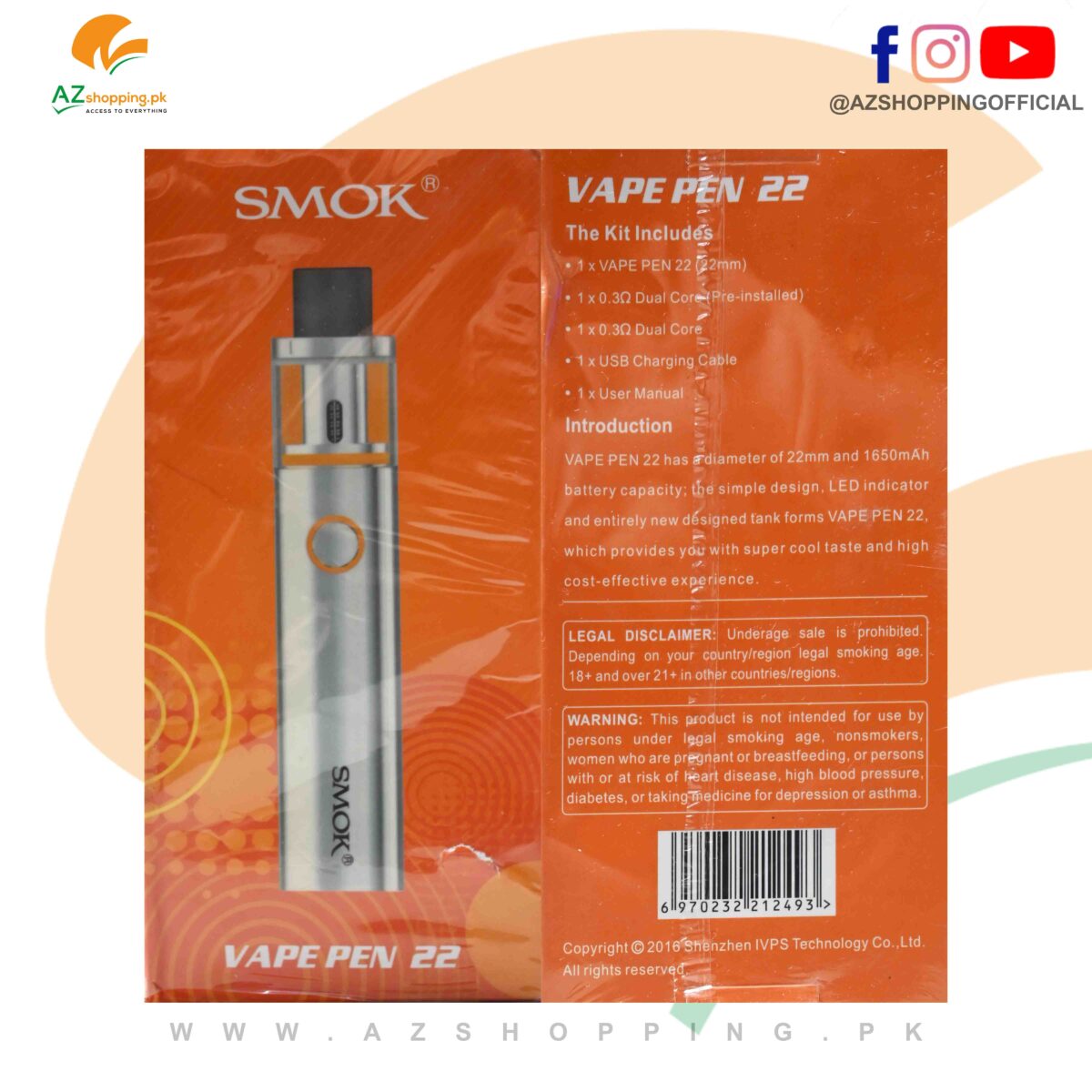 Smok – Vape Pen 22 Starter Kit with 1650mAh Battery & 2ml Juice Capacity