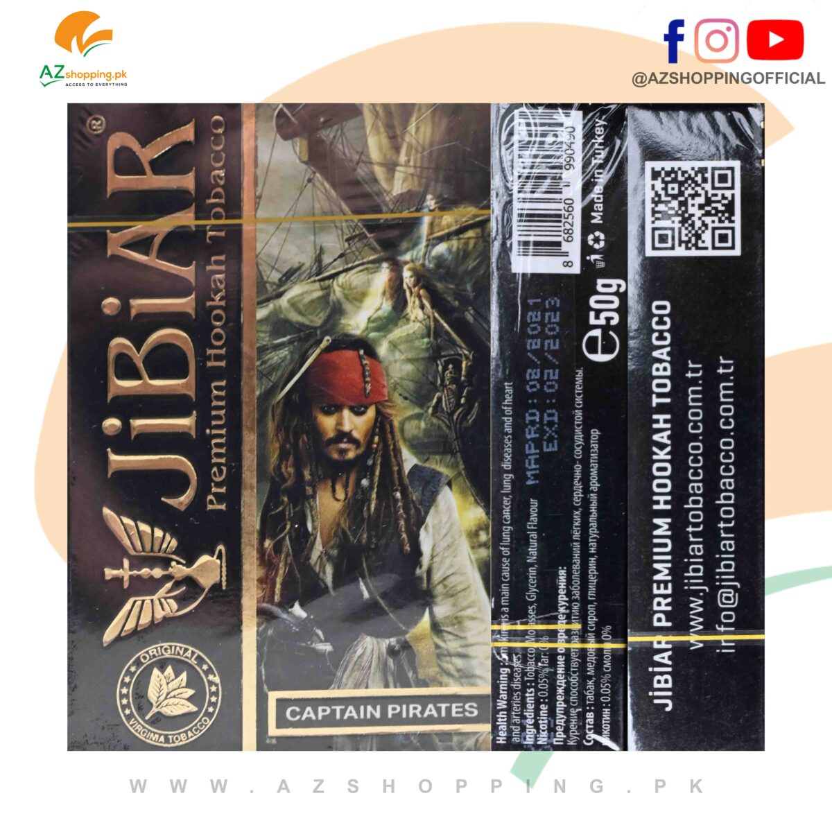 Jibiar Tobacco – Premium Hookah Tobacco Shisha Captain Pirates Flavor – 50 gram