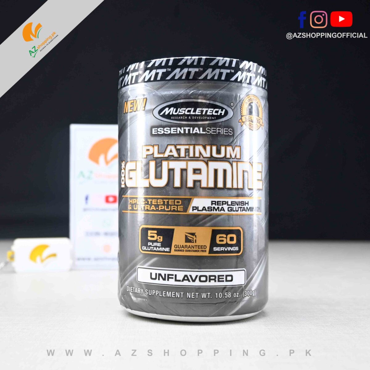Muscletech Essential Series – Platinum 100% Glutamine – Unflavored – 60 Servings (300g)