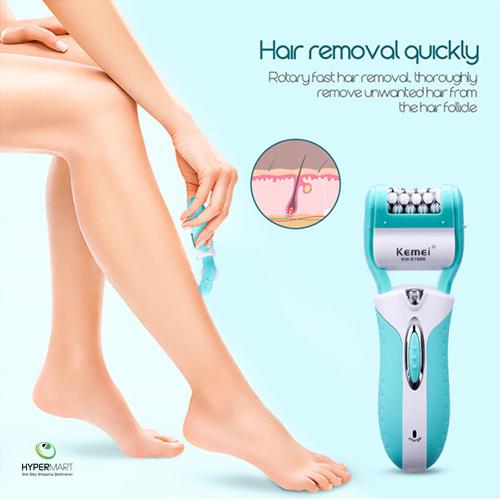 Kemei – 3 in 1 Beauty Tool Kit – Electric Shaver, Epilator, Dead Skin Foot Callus Remover with LED Light - Model: KM-6198B