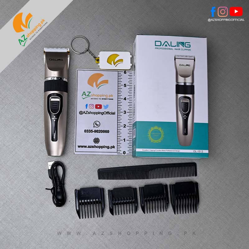 Daling – Professional Electric Hair Clipper, Trimmer, Groomer & Shaver Machine with Stainless Steel Blade, Adjustable Gear 0.8mm to 2.0mm – Model: DL-1512