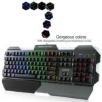 LESHP – Water-Cooled LED Backlit RGB Mechanical Gaming Wired Keyboard with Wrist Support - Full Size Qwerty 108 Keys & Programmed RGB Effects – Silver