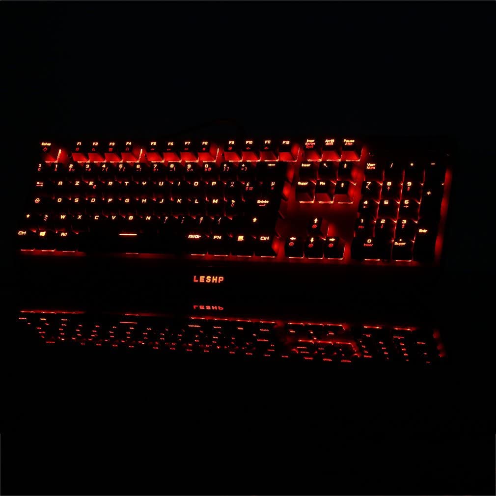 Leshp – LED Backlit RGB Mechanical Gaming Keyboard Full Size Qwerty 105 Keys & Programmed RGB Effects – Black