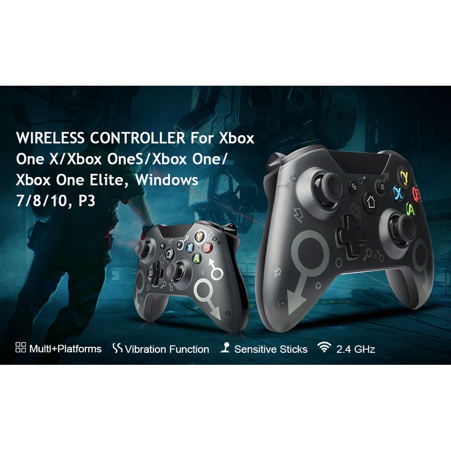 Wireless Controller, W&O Wireless PC Gamepad with 2.4GHZ Wireless Adapter, Compatible with Xbox One/One S/One X/P3 Host/Windows 7/8/10 (Black)