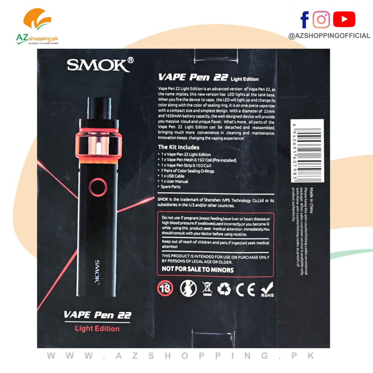 Smok – Vape Pen 22 Light Edition with 1650mAh Battery & 2ml Juice Capacity