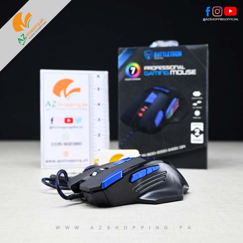 Battletron Gaming – Professional Gaming Mouse with 7 Color Changing, 8 Buttons, 1.5 Meter Wired & Fire Key – 1000-2400 DPI
