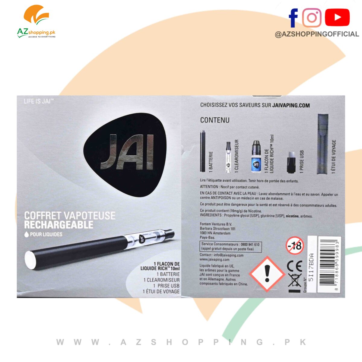 Jai – Rechargeable Vape Box with Battery, Clearomizer, Rechargeable Vape Box, USB Socket, Travel Case