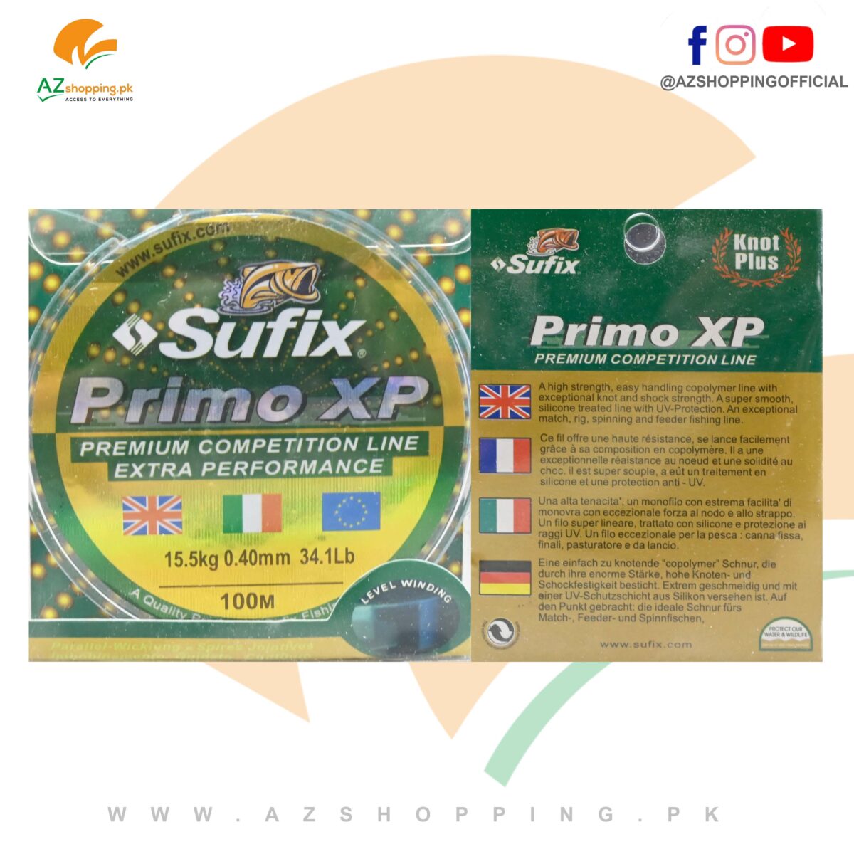 Sufix Primo Xp – Fishing Line – 15.5kg/0.40mm/34.1Lb/100M