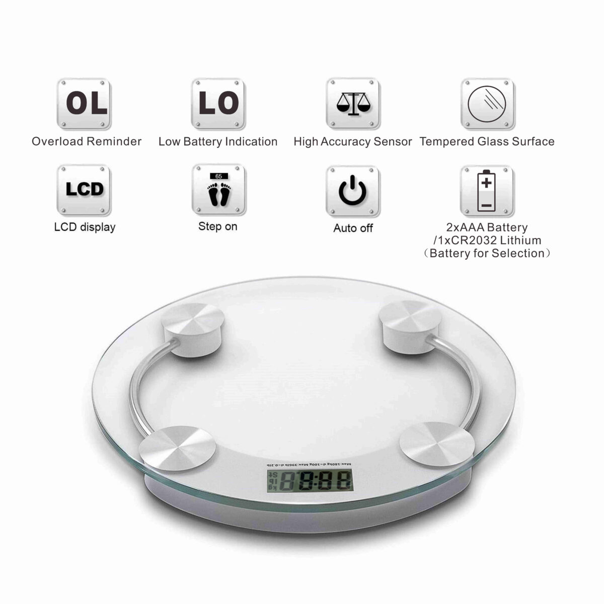 Transparent Personal Scale Weighing automatic with Digits LCD Display with Temperature & Charging Status – Weight Capacity: 180kg – Model: 2003A