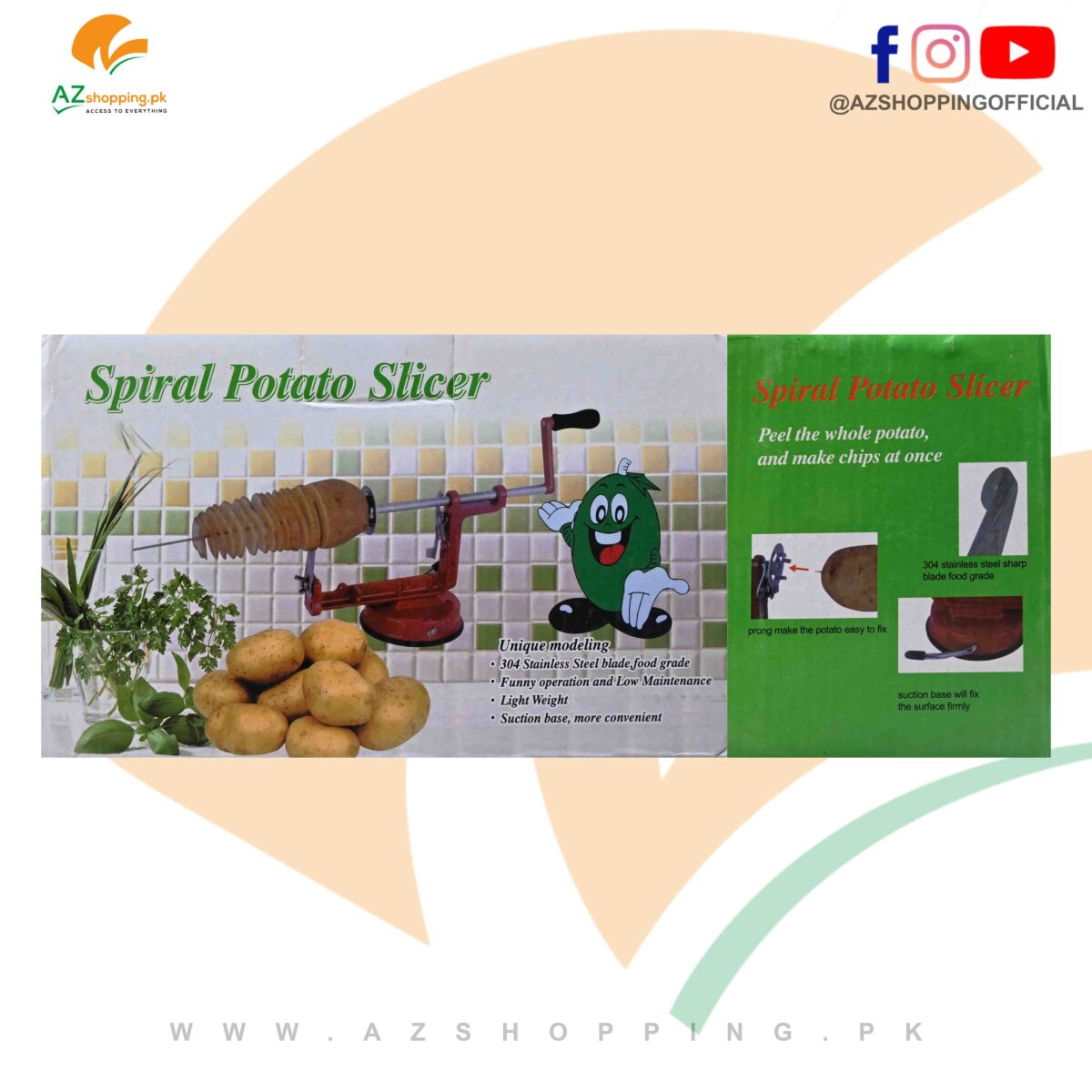Spiral Potato Slicer – Stainless Steel Blade Sharp Blade Food Grade – Potato French Fry Cutter