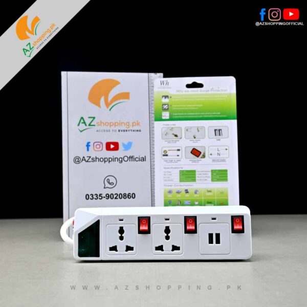 Extension Board - Multi Plugs Option with multipurpose Board with 4 Way Surge Protection, 2 USB Socket – Model: WH-713