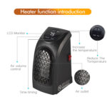 Mini Handy Heater Warm Air Blower Safe Ceramic Heating Plastic with LED Digital Display – Portable Fast Heat-up Connect Direct to Socket Plug-in - 400 Watts with 2 Fan Speed Setting (High/Low) – Adjustable Temperature Setting - Timer (1-12 Hour) – Auto Shut-Off