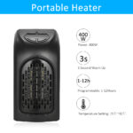 Mini Handy Heater Warm Air Blower Safe Ceramic Heating Plastic with LED Digital Display – Portable Fast Heat-up Connect Direct to Socket Plug-in - 400 Watts with 2 Fan Speed Setting (High/Low) – Adjustable Temperature Setting - Timer (1-12 Hour) – Auto Shut-Off