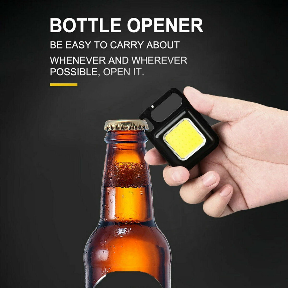 COB Rechargeable Keychain Light IPX5 Waterproof with 4 Light Modes (High/Medium/Low/SOS) & Micro USB Charging, Bottle Opener, Magnetic Base, Adjustable Bracket & Carabiner