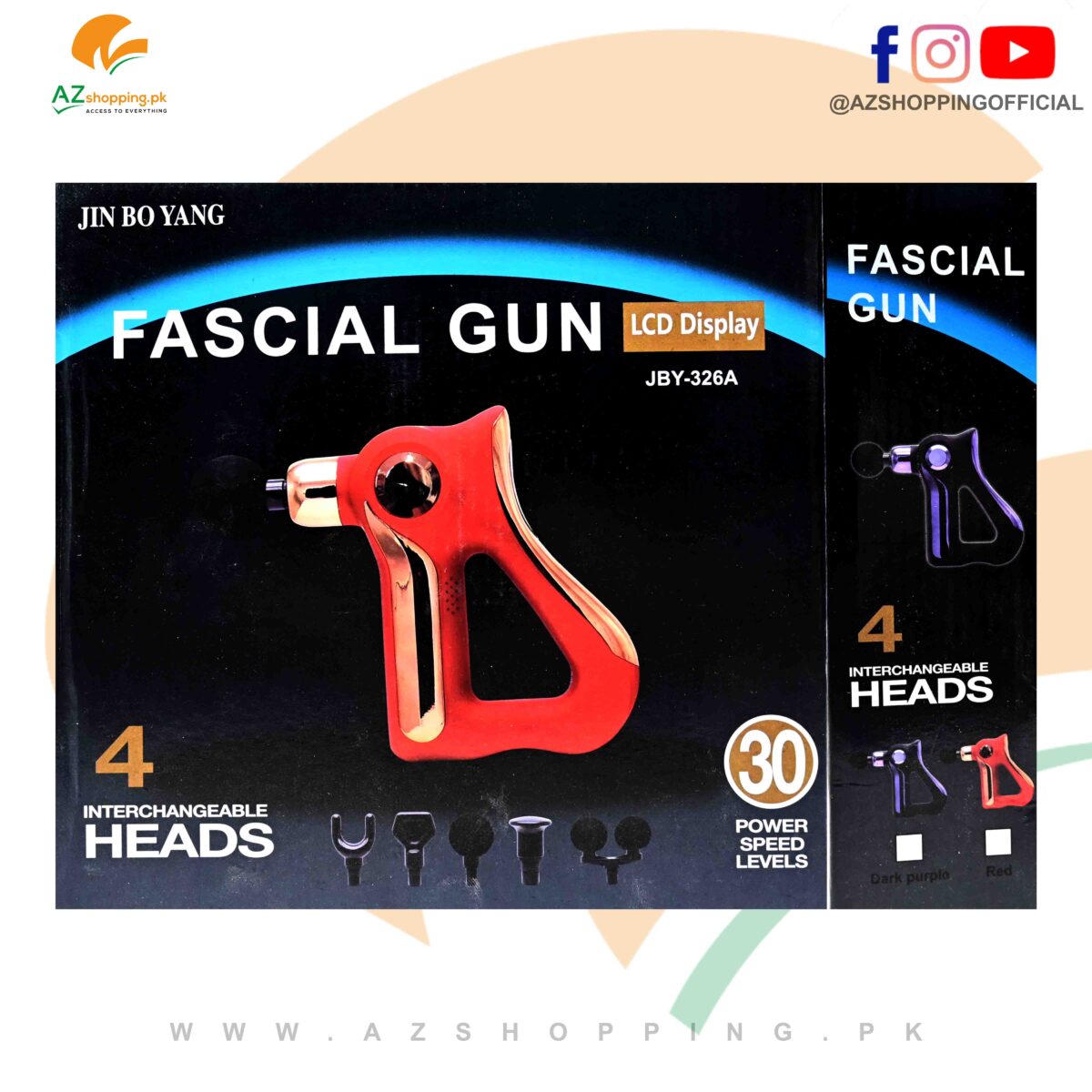 Fascial Gun & Handheld Full Body Muscle Relaxation Massager - 4 Interchangeable Heads with LCD Display – Model: JBY-326A