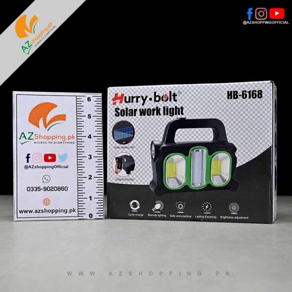 Hurry-Bolt – 4 in 1 Solar Work Light Torch Rechargeable camping emergency Lamp with Brightness Adjustment, Output Function Power Bank for Charging Mobile & Solar Battery Life – Model: HB-6168
