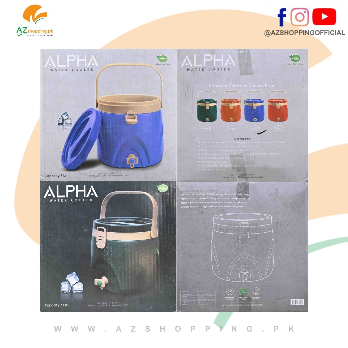 Appollo - Alpha Travel Water Cooler – Capacity 7 Ltr