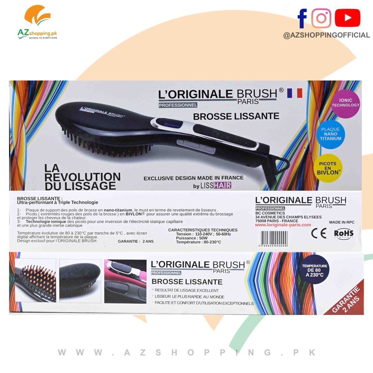 Hair Straightener Brush 50W with Digital Display & Temperature Control - L’Originale Brush – Brosse Lissante