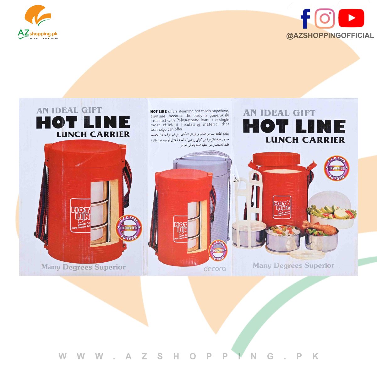 Decora - Hot Line Lunch Carrier with 3 Compartment – Thermal Lunch Box Design to Keep Food Warm