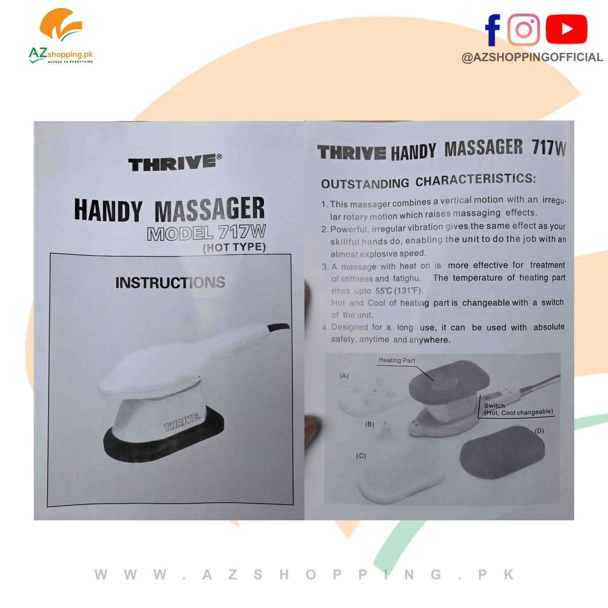 Thrive - Handy Massager – Smooth your Body For Arthritis Combined Motion Variation Highly Effective Hot & Cold Very Efficient by Tree Fit, Corded Electric - Model: 717W
