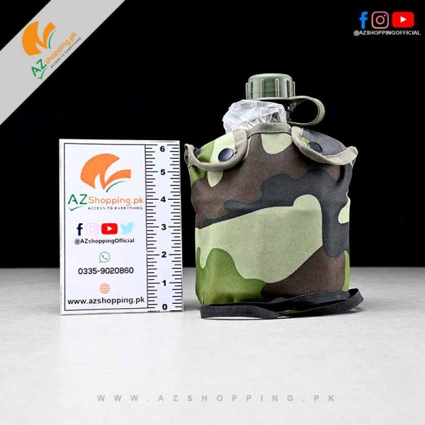 Military Hydration Flask Water Bottle Bullet Proof BPA free plastic with Aluminum Cup (For Cooking Directly On The Flame & Burner) & Heavy Duty Polyester Case – 1 Liter