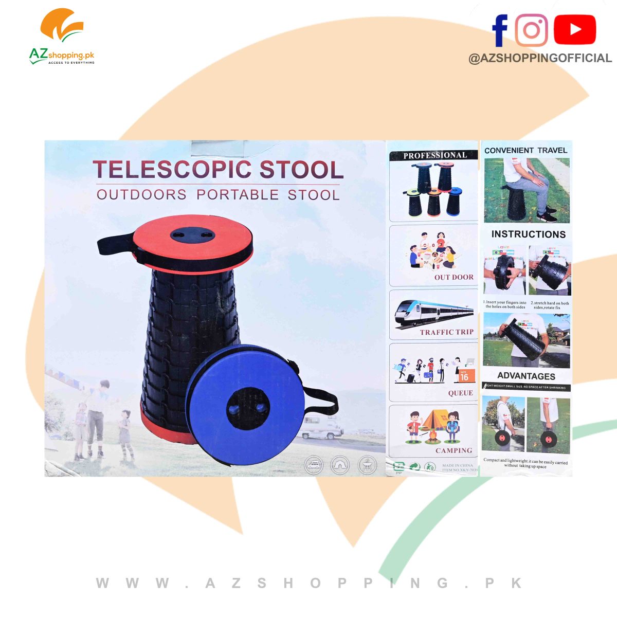 Telescopic Stool - Portable Collapsible Folding Stool Retractable Lightweight Camping Chair with Backpack Pad - Heavy Duty 200kg Weight Capacity