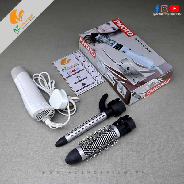 Photo – 3 in 1 Hair Dryer, Hair Curler and Cylinder Round Bristles Comb Hair Styler – Model: HD8265