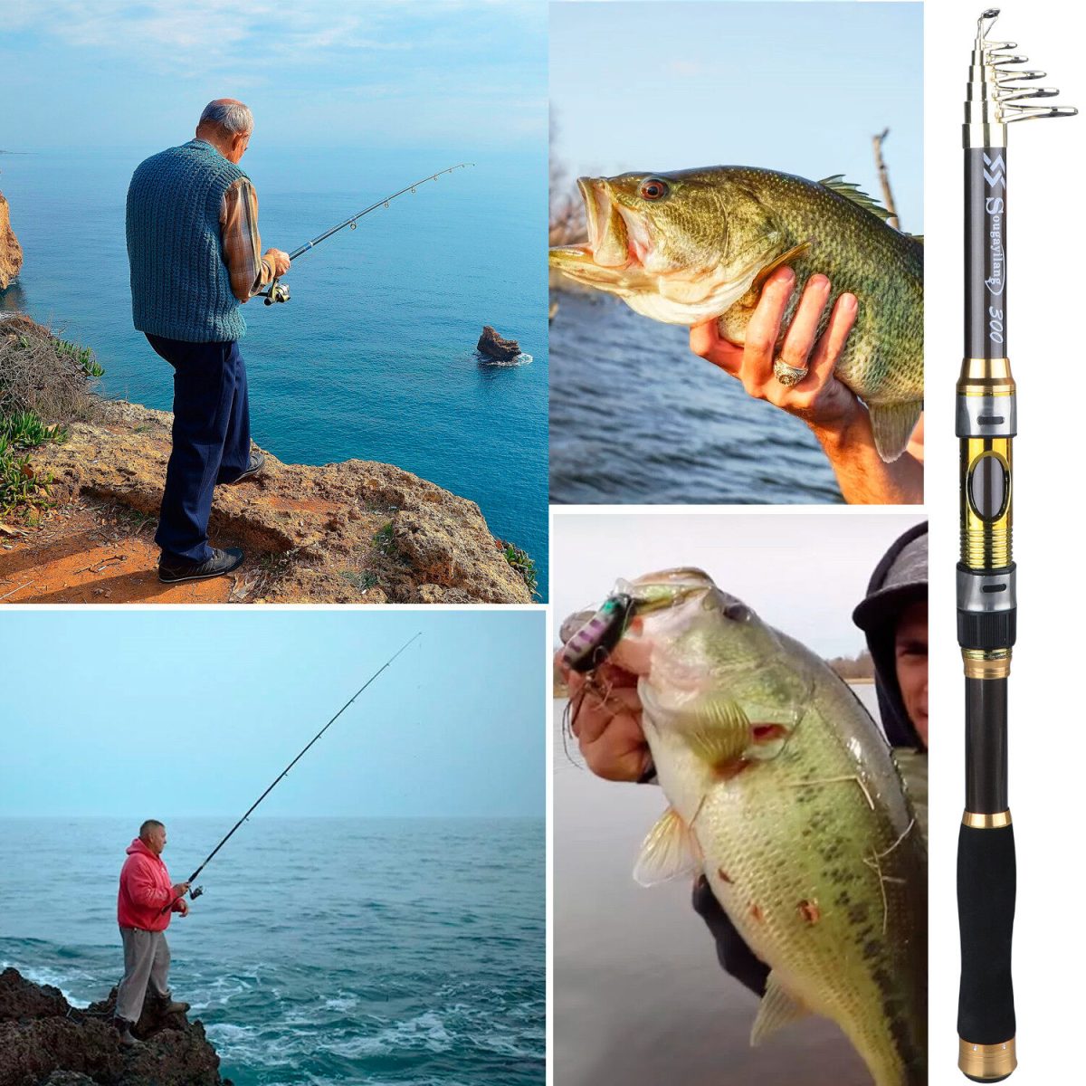 Carbon Fiber Fishing Rod & Reel Complete Kit Set with 5G-5000 Gear Spinning Reel Line, Lures & Bait, Fishing Line, Fishing Tackle & Carrying Bag