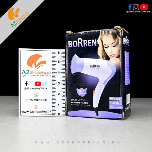 Borren – Hair Dryer Foldable Handle 1600W with Hot & Cold Wind & 2 Speed Setting – Model: BR-3303
