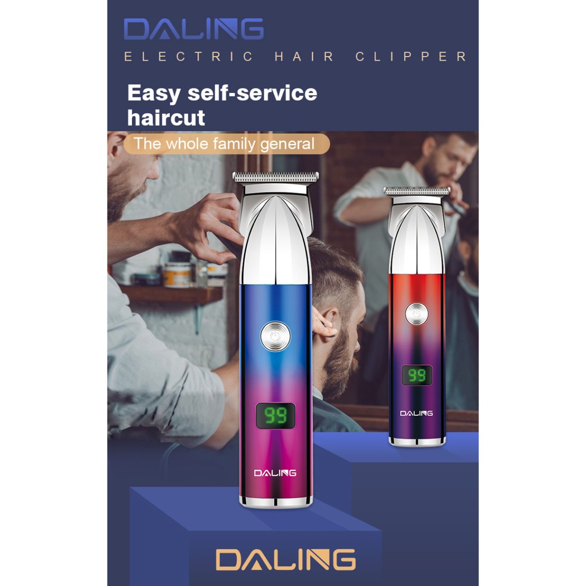 Daling – Professional Electric Hair Clipper, Trimmer, Groomer & Shaver Machine with LCD Display, Carbon Steel Cutter, Gradient Colour Design – Model: DL-1566