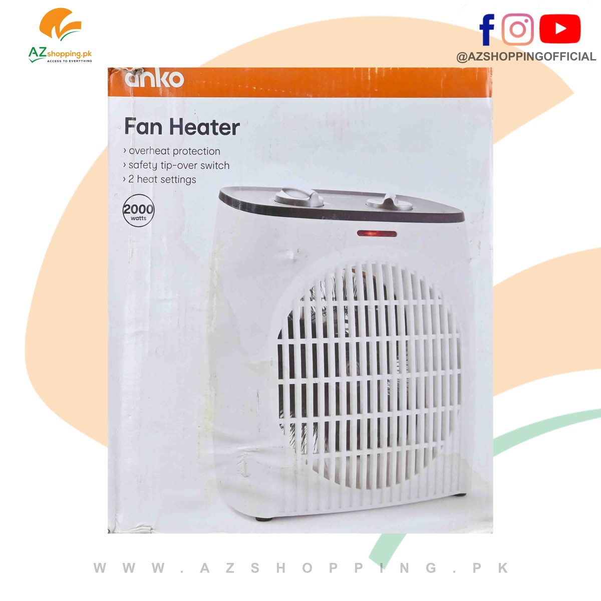 Anko – Fan Heater Air Blower 2000W with Adjustable Fan Speed, 2 Heat Speed Settings & Overheat Protection – Model: FH218A-B