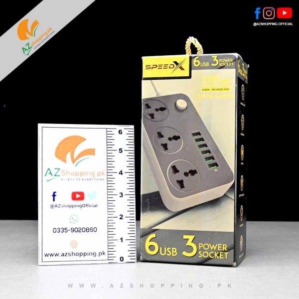 SpeedX – 6 USB & 3 Power Universal Socket 2500W with LED indicator/Heat Resistant/Surge Protector – Provide 4 Kinds of Plugs (US, AU, UK, EU) - Model: Speed-X603PU