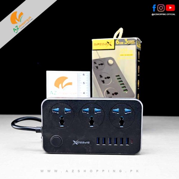 SpeedX – 6 USB & 3 Power Universal Socket 2500W with LED indicator/Heat Resistant/Surge Protector – Provide 4 Kinds of Plugs (US, AU, UK, EU) - Model: Speed-X603PU