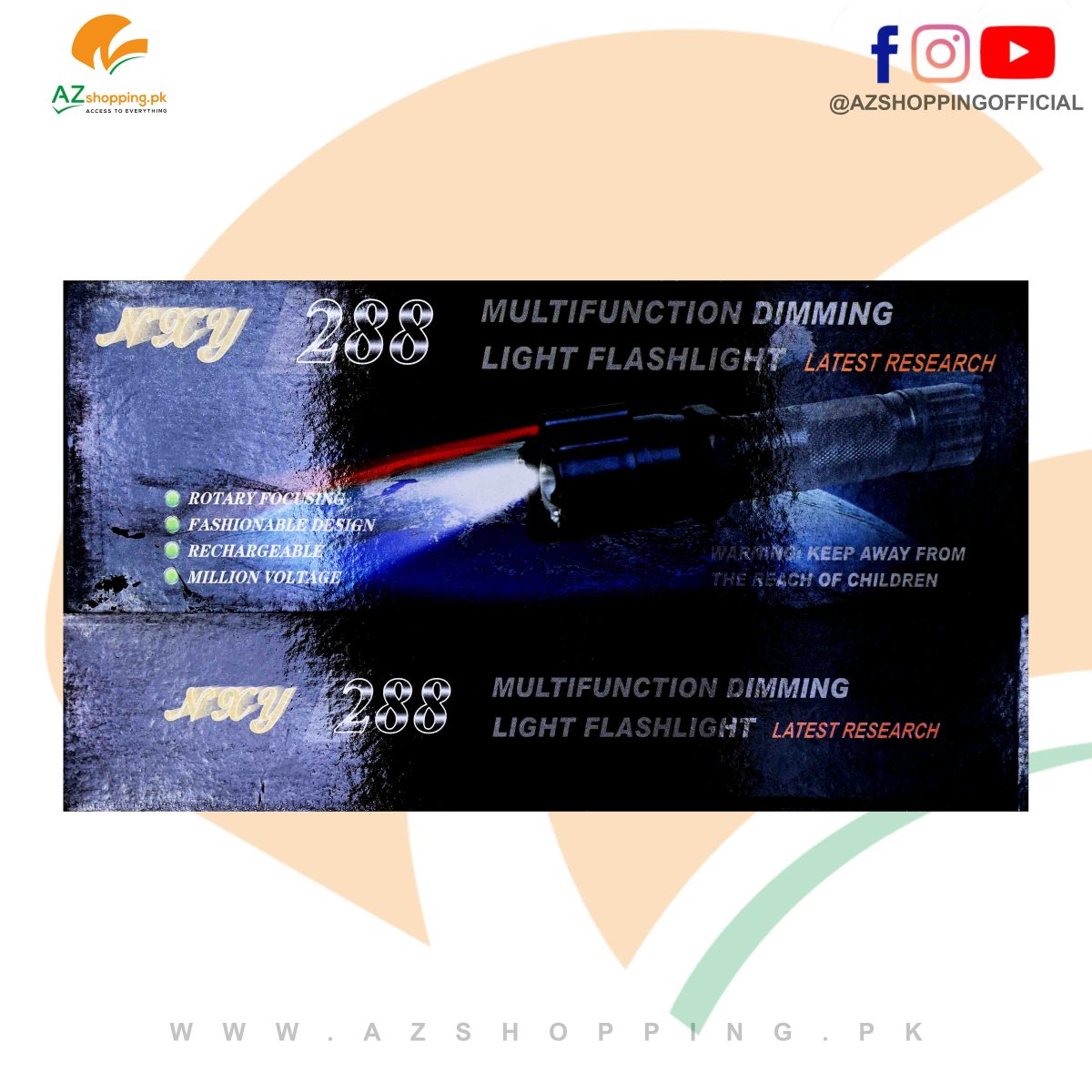 3 in 1 – Self Defense Multifunctional Dimming Light Flashlight, Stun Gun Teaser, Red Beam Laser Pointer – Model: NXY-288