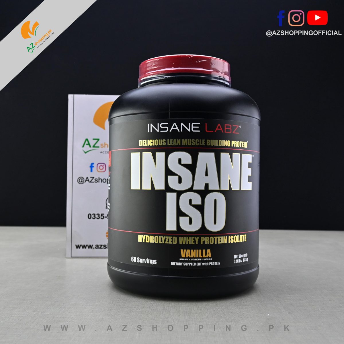 Insane Labz – Insane ISO Hydrolyzed Whey Protein Isolate For Lean Muscle Building - 60 servings – 3.9 Lbs (1.8Kg)