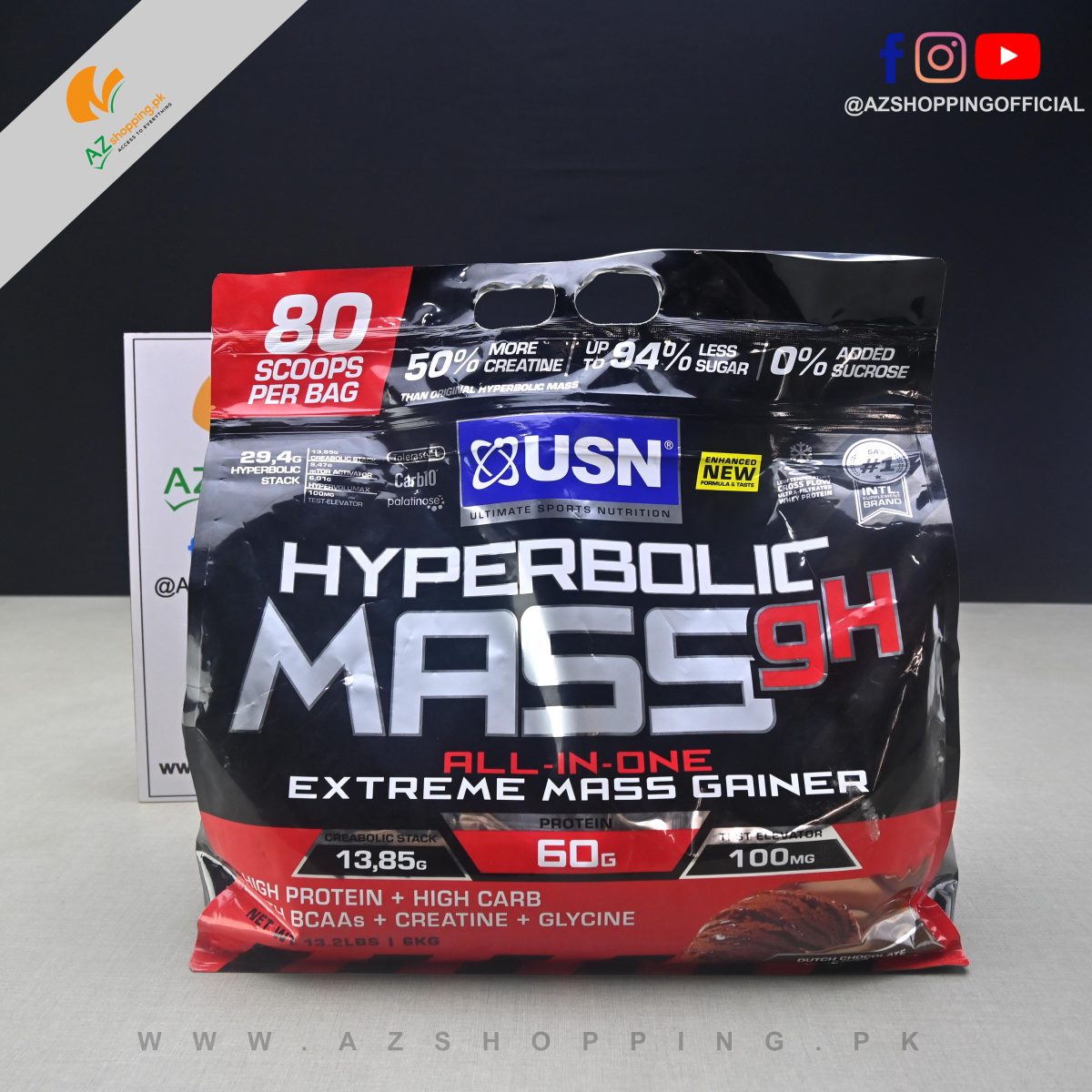 Ultimate Sports Nutrition – Hyperbolic Mass GH – All in One Extreme Mass Gainer with (High Protein + High Carb + with BCAAs + Creatine + Glycine) For Extreme Size, Power And Strength Increases.– 12.2Lbs (6kg)