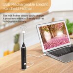 USB Rechargeable Handheld Electric Milk Frother Foam Maker & Mixer with 3 Stainless Whisks, 3-Speed Adjustable, Perfect for Bulletproof Coffee, Lattes, Cappuccino, Matcha, Hot Chocolate