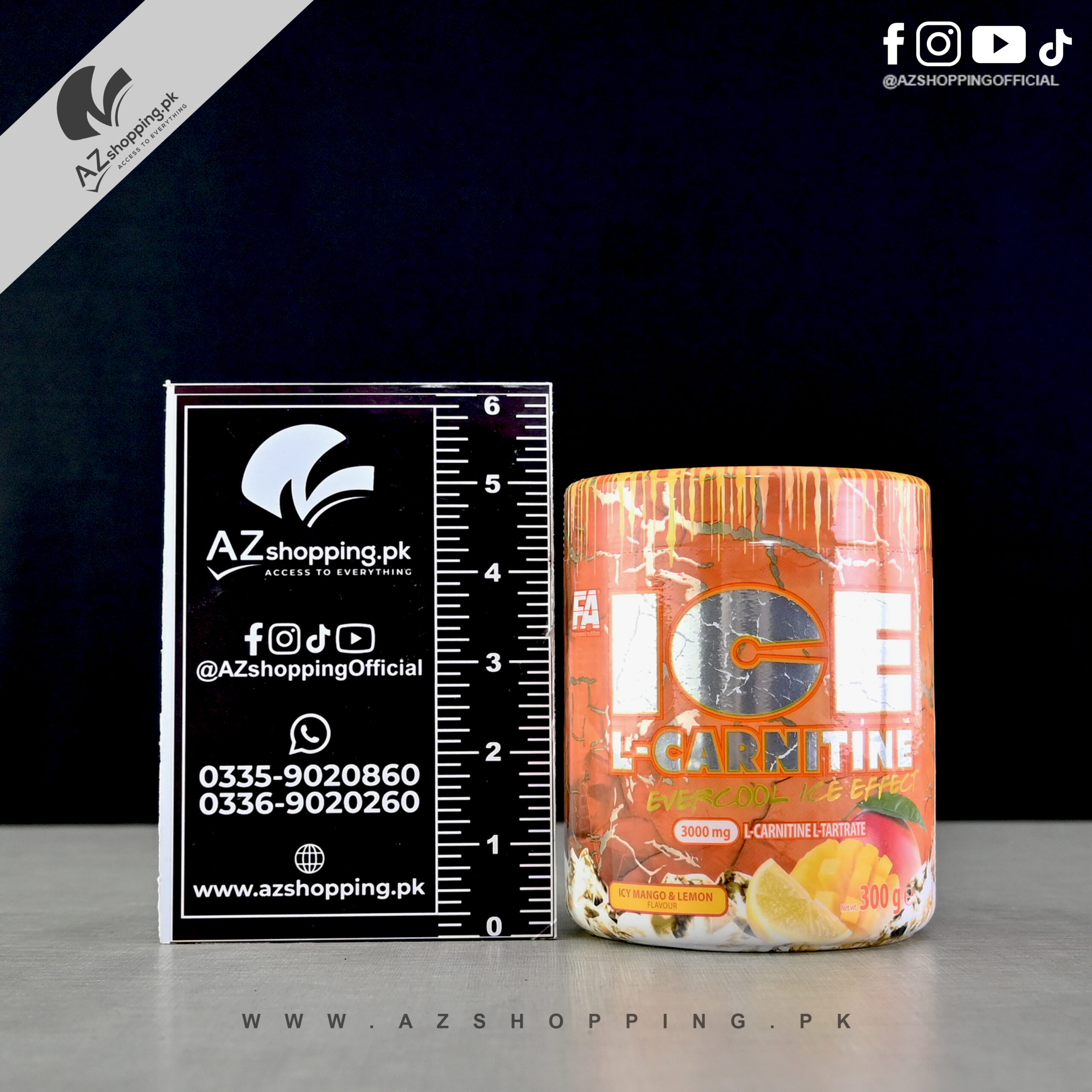 1 FA ICE L-Carnitine 300g – Premium Pre-Workout & Fat Burner Supplement – Mango Lemon Flavor 300g - Image 1