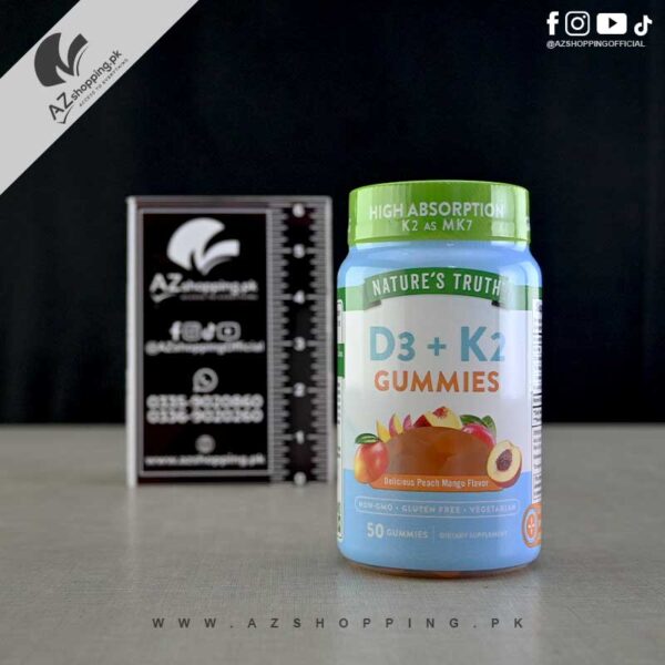 Nature's Truth - Vitamin D3 + K2 Complex Gummies, Natural Peach Mango Flavor, 50 Vegetarian Gummies 5000 IU D3 & 100 mcg MK7